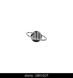 planet Saturn or Jupiter. Black icon isolated on white. Stock Vector