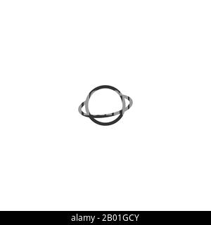 planet Saturn or Jupiter. Black line icon isolated on white. Stock Vector