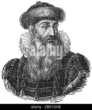 Germany: Johannes Gutenberg (c. 1393 – 3 February 1468), printer and publisher who introduced the first European printing press. Lithograph portrait, c. 1830s.  Johannes Gensfleisch zur Laden zum Gutenberg was a blacksmith, goldsmith, printer, and publisher who introduced the printing press. His usage of movable type printing started the Printing Revolution and is widely regarded as the most important event of the modern period. It played a key role in the development of the Renaissance, Reformation and the Scientific Revolution and laid the basis for the modern knowledge-based economy. Stock Photo