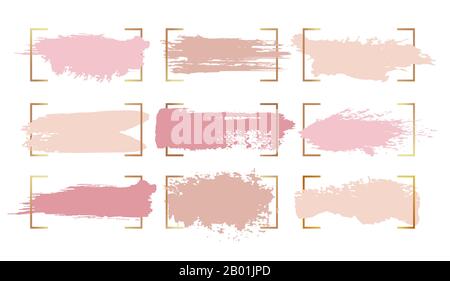 Ink paint brush strokes, vector abstract watercolor blobs and splashes background. Light blobs of pink pastel color strokes, smudges and smears with grunge texture, artistic paintbrush design elements Stock Vector