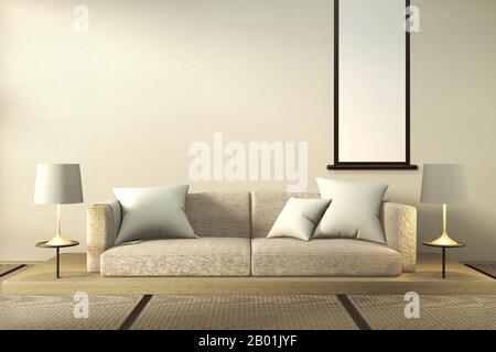 interior mock up Sofa wooden japan design, on room  japan wooden floor .3D rendering Stock Photo
