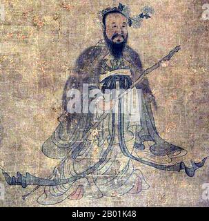 China: The Warring States period poet Qu Yuan (339-278 BCE). Handscroll portrait by Chen Hongshou (1598-1652), early 17th century.  Qu Yuan was a Chinese poet who lived during the Warring States Period in ancient China. He is famous for his contributions to the poetry collection known as the Chu-ci (also known as Songs of the South or Songs of Chu). The Chuci together with the Shi Jing are the two great collections of ancient Chinese verse.  Historical details about Qu Yuan's life are few, and his authorship of many Chu-ci poems have been questioned at length. Stock Photo