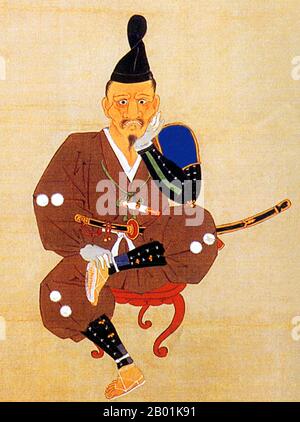 Japan: 'Shikamizō'. Tokugawa Ieyasu (31 January 1543 - 1 June 1616) after his defeat at Mikatagahara (25 January 1573) by the forces of Takeda Shingen. Painting, c. 1573.  Tokugawa Ieyasu was the founder and first shogun of the Tokugawa shogunate of Japan, which ruled from the Battle of Sekigahara in 1600 until the Meiji Restoration in 1868. Ieyasu seized power in 1600, received appointment as shogun in 1603, abdicated from office in 1605, but remained in power until his death in 1616. Ieyasu was posthumously enshrined at Nikkō Tōshō-gū with the name Tōshō Daigongen. Stock Photo