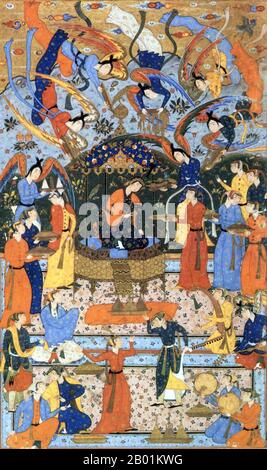 This Persian miniature painting from the 'Shahnameh' depicts the ...