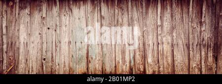 Old wooden planks texture with rusty nails, vintage panoramic background Stock Photo