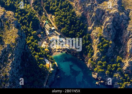 Port De Sa Calobra, 09.01.2020, aerila view, Spain, Balearic Islands, Majorca, Sa Calobra Stock Photo