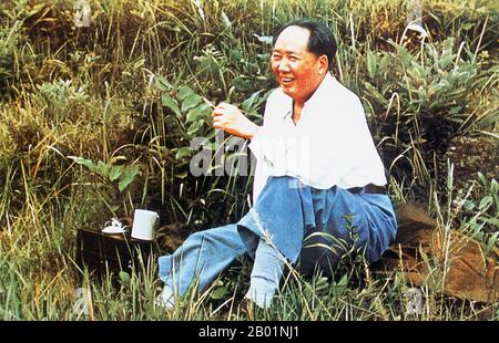 China: Mao Zedong (26 December 1893 - 9 September 1976), Chairman of the People's Republic of China, in Hangzhou, 1954.  Mao Zedong, also transliterated as Mao Tse-tung, was a Chinese communist revolutionary, guerrilla warfare strategist, author, political theorist and leader of the Chinese Revolution.  Commonly referred to as Chairman Mao, he was the architect of the People's Republic of China (PRC) from its establishment in 1949, and held authoritarian control over the nation until his death in 1976. Stock Photo