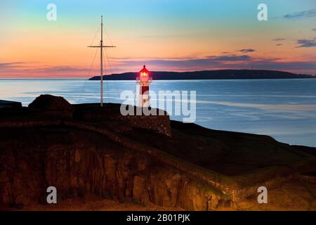lighthouse of Skansin in the evening, historical fortress, Faroe Islands, Streymoy, Torshavn Stock Photo