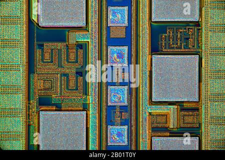 surface of a microchip, Differential interference contrast picture, silicon wafer Stock Photo