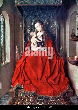 Netherlands: 'Lucca Madonna'. Oil on wood painting by Jan van Eyck (c. 1390-1441), c. 1430  Jan van Eyck was a Flemish painter primarily active in Bruges, one of the early innovators of what would become known as Early Netherlandish painting. A major representative of Early Northern Renaissance art, he worked in the courts of multiple rulers and nobles, such as Philip the Good, Duke of Burgundy. Highly regarded by Philip, Jan often travelled in his name during diplomatic visits. Around 20 paintings are confidently attributed to him. Stock Photo