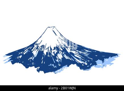 Fuji mount ink paint hand drawn art design, Japanese mountain in vector paintbrush calligraphy style. Mount Fuji with snow peak, Japan and Tokyo landmark symbol ink sketch graphic with brush texture Stock Vector