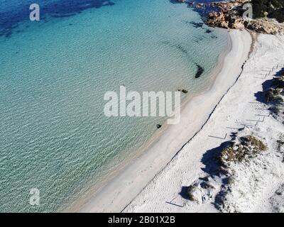 Aerial View of  Marina Maria beach, wonderful place in North Sardinia Stock Photo