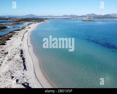 Aerial View of  Marina Maria beach, wonderful place in North Sardinia Stock Photo