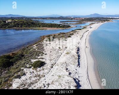 Aerial View of  Marina Maria beach, wonderful place in North Sardinia Stock Photo