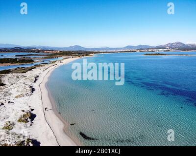 Aerial View of  Marina Maria beach, wonderful place in North Sardinia Stock Photo