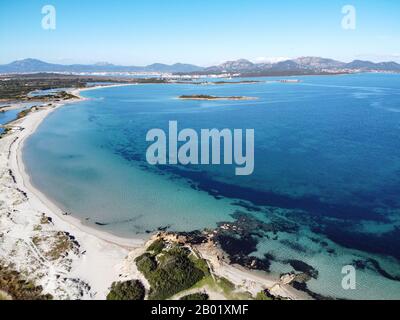 Aerial View of  Marina Maria beach, wonderful place in North Sardinia Stock Photo