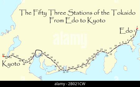 Japan: Map of the 'Fifty Three Stations of the Tokaido', or
