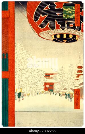 Utagawa Hiroshige. Kinryuzan Temple in Asakusa in Falling