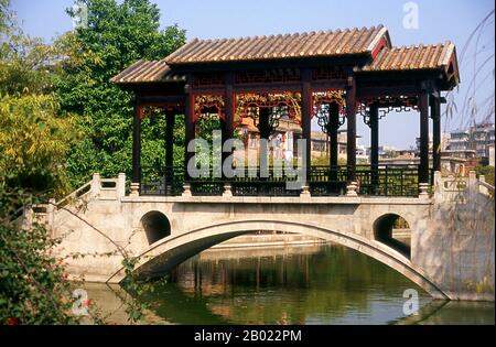 Liang Yuan or Liang's Garden was built between 1796 and 1850 CE and is regarded as one of the most beautiful gardens in Guangdong Province.  Foshan dates back to the 7th century CE and has been famous for its ceramics, porcelain and pottery industry since the Song Dynasty (960 - 1276 CE). It is also famous for its martial arts. It contains numerous Wing Chun schools where many come to train and spar. Stock Photo