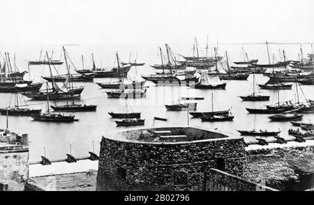 Zanzibar (from Arabic: زنجبار Zanjibār, from Persian: زنگبار Zangibār'Coast of Blacks'; zangi [black-skinned] + bār [coast]) is a semi-autonomous part of Tanzania in East Africa. It is composed of the Zanzibar Archipelago in the Indian Ocean, 25–50 kilometres (16–31 mi) off the coast of the mainland, and consists of numerous small islands and two large ones: Unguja (the main island, referred to informally as Zanzibar), and Pemba.  The capital of Zanzibar, located on the island of Unguja, is Zanzibar City. Its historic centre, known as Stone Town, is a World Heritage Site and is claimed to be Stock Photo