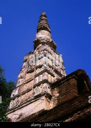 The Buddhist temple of Wat Chet Yot (Jet Yod) was constructed in 1455 CE by King Tilokarat in the style of the Mahabodhi temple in Bodh Gaya, India. Bodh Gaya was where Siddhartha Gautama, the Buddha, attained enlightenment.  Chiang Mai, sometimes written as 'Chiengmai' or 'Chiangmai', is the largest and most culturally significant city in northern Thailand, and is the capital of Chiang Mai Province. It is located 700 km (435 mi) north of Bangkok, among the highest mountains in the country. The city is on the Ping river, a major tributary of the Chao Phraya river.  King Mengrai founded the cit Stock Photo