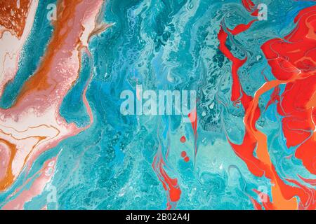 Red, blue and pink pattern, swirl of acrylic color splashing Stock Photo
