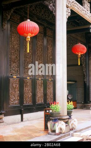 Built in 1894 by the 72 Chen (usually romanised as Chan in Cantonese) clans, the Chen Family Temple (Chenjia Si), also known as the Chen Clan Academy (simplified Chinese: 陈家祠; traditional Chinese: 陳家祠; pinyin: Chén Jiā Cí) is an academic temple in Guangzhou (Canton). The academy was built for the clans juniors', a place to live and prepare for the imperial examinations during the Qing Dynasty. Stock Photo