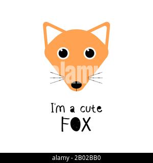 Cute fox. Cartoon animal face. Vector funny illustration for kids t-shirt print design, poster, gift card Stock Vector