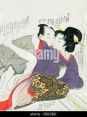 Kitagawa Utamaro (ca. 1753 - October 31, 1806) was a Japanese printmaker and painter, who is considered one of the greatest artists of woodblock prints (ukiyo-e). He is known especially for his masterfully composed studies of women, known as bijinga. He also produced nature studies, particularly illustrated books of insects. Stock Photo