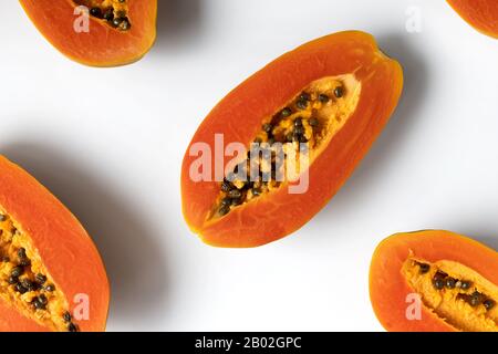 Flat lay top view creative composition made of papaya Stock Photo