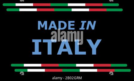 Illustration with slogan text 'Made in Italy' with frame on minimal background. Colored model in 8K size usable for web, digital graphics Stock Photo