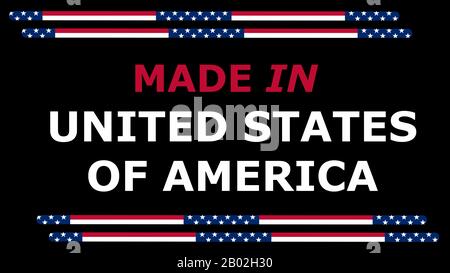 Illustration with slogan text 'Made in United States of America' with frame on minimal background. Colored model in 8K size usable for web, digital Stock Photo