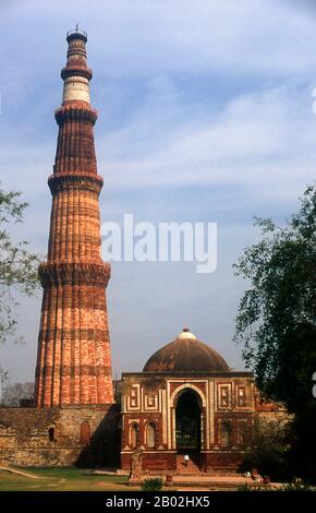 Construction of the Qutb Minar was started in 1192 by Qutb-ud-din Aibak, the first Sultan of Delhi, and was carried on by his successor, Iltutmish. In 1368, Firoz Shah Tughlaq constructed the fifth and the last storey.  Delhi is said to be the site of Indraprashta, capital of the Pandavas of the Indian epic Mahabharata. Excavations have unearthed shards of painted pottery dating from around 1000 BCE, though the earliest known architectural relics date from the Mauryan Period, about 2,300 years ago. Since that time the site has been continuously settled.  The city was ruled by the Hindu Rajputs Stock Photo