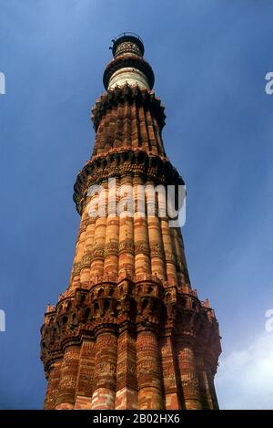 Construction of the Qutb Minar was started in 1192 by Qutb-ud-din Aibak, the first Sultan of Delhi, and was carried on by his successor, Iltutmish. In 1368, Firoz Shah Tughlaq constructed the fifth and the last storey.  Delhi is said to be the site of Indraprashta, capital of the Pandavas of the Indian epic Mahabharata. Excavations have unearthed shards of painted pottery dating from around 1000 BCE, though the earliest known architectural relics date from the Mauryan Period, about 2,300 years ago. Since that time the site has been continuously settled.  The city was ruled by the Hindu Rajputs Stock Photo