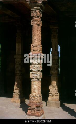 Construction of the Qutb Minar was started in 1192 by Qutb-ud-din Aibak, the first Sultan of Delhi, and was carried on by his successor, Iltutmish. In 1368, Firoz Shah Tughlaq constructed the fifth and the last storey.  Delhi is said to be the site of Indraprashta, capital of the Pandavas of the Indian epic Mahabharata. Excavations have unearthed shards of painted pottery dating from around 1000 BCE, though the earliest known architectural relics date from the Mauryan Period, about 2,300 years ago. Since that time the site has been continuously settled.  The city was ruled by the Hindu Rajputs Stock Photo