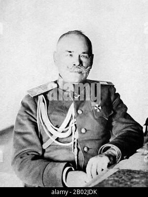 Mikhail Vasiliyevich Alekseyev (Russian: Михаил Васильевич Алексеев) (3 November 1857 – 25 September 1918) was an Imperial Russian Army general during World War I and the Russian Civil War.  Between 1915 and 1917 he served as Tsar Nicholas II's Chief of Staff of the Stavka, and after the February Revolution, was its commander-in-chief under the Russian Provisional Government from March to May of 1917. He later played a principal role in founding the Volunteer Army in the Russian Civil War and died in 1918 of heart failure while fighting the Bolsheviks in the Volga region. Stock Photo