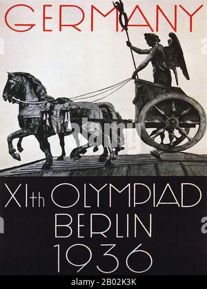 The 1936 Summer Olympics, officially known as the Games of the XI Olympiad, was an international multi-sport event that was held in 1936 in Berlin, Germany.  Berlin won the bid to host the Games over Barcelona, Spain, on 26 April 1931, at the 29th IOC Session in Barcelona (two years before the Nazis came to power). Stock Photo