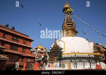 Golden stupa of the Buddhist temple, Kathmandu, Nepal. Stock Photo