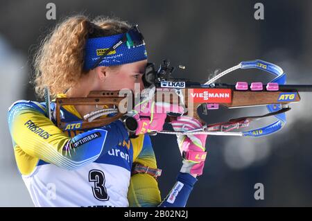 Antholz, Italy. 18th Aug, 2017. Biathlon: World Championship, 15 km singles, women. Hanna Öberg from Sweden shooting before the competition. Credit: Hendrik Schmidt/dpa/Alamy Live News Stock Photo