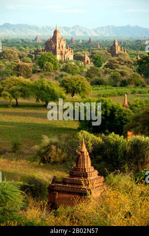 The Sulamani Temple was built in 1183 by King Narapatisithu (r. 1174 - 1211).  Bagan, formerly Pagan, was mainly built between the 11th century and 13th century. Formally titled Arimaddanapura or Arimaddana (the City of the Enemy Crusher) and also known as Tambadipa (the Land of Copper) or Tassadessa (the Parched Land), it was the capital of several ancient kingdoms in Burma. Stock Photo