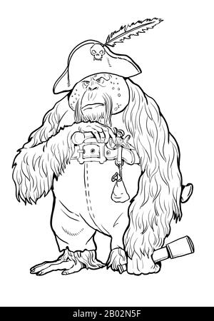 Download Orangutan with the pistol coloring page. Outline clipart illustration. Monkey and apes pirates ...