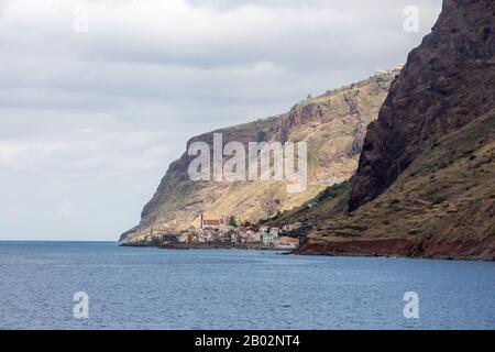 Madeira spectacular landscape jardim do mar coastline cliffs beach sea Stock Photo