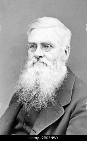 Alfred Russel Wallace OM FRS (8 January 1823 – 7 November 1913) was a British naturalist, explorer, geographer, anthropologist, and biologist. He is best known for independently conceiving the theory of evolution through natural selection; his paper on the subject was jointly published with some of Charles Darwin's writings in 1858. This prompted Darwin to publish his own ideas in On the Origin of Species.  Wallace did extensive fieldwork, first in the Amazon River basin and then in the Malay Archipelago, where he identified the faunal divide now termed the Wallace Line, which separates the In Stock Photo