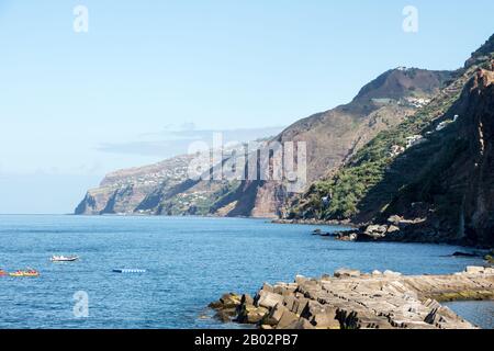 Madeira spectacular landscape jardim do mar coastline cliffs beach sea Stock Photo