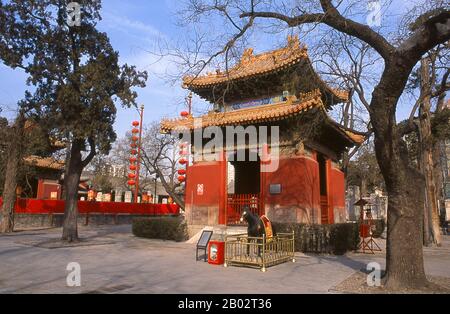 Beijing Dongyue Temple, literally Beijing Eastern Peak Temple, was built between 1314 and 1320, when it was one of the largest Taoist temples in Beijing. The complex has three courtyards. In the centre of the Hall of Taishan Mountain are statues of the God of Taishan Mountain and his high-ranking attendants. Corridors house 72 statues of deities, called 'chiefs of departments', some handing out harsh punishments to people who have done bad things.  Dongyue Temple was burned down during a battle in the Yuan dynasty (1271 - 1368) and was rebuilt during the Ming dynasty (1368 - 1644). The current Stock Photo