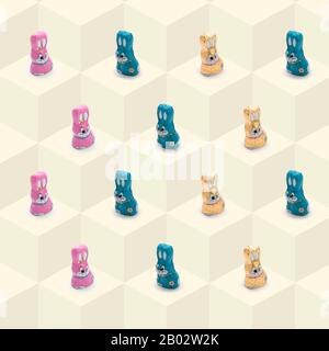 Easter bunny on a blocked cube background, chocolate Easter bunny, Concept, screen, postcard, wallpaper, fresh and cheerful, Pattern, tile background, Stock Photo