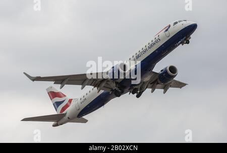 British Airways City Flyer Embraer ERJ-190 takes off from London City Airport Stock Photo