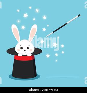 Magic black hat with sweet white rabbit inside Stock Vector