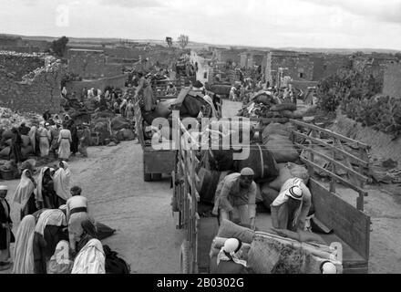 The 1948 Palestinian exodus, known in Arabic as the Nakba (Arabic: al-Nakbah, lit.'catastrophe'), occurred when more than 700,000 Palestinian Arabs fled or were expelled from their homes, during the 1947–1948 Civil War in Mandatory Palestine and the 1948 Arab–Israeli War.  The exact number of refugees is a matter of dispute, but around 80 percent of the Arab inhabitants of what became Israel (50 percent of the Arab total of Mandatory Palestine) left or were expelled from their homes.  Later in the war, Palestinians were forcibly expelled as part of 'Plan Dalet' in a policy of 'ethnic cleansing Stock Photo