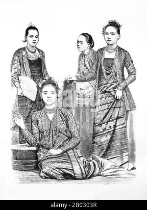 From 1861 to 1890 the Munich publishing firm of Braun and Schneider published plates of historic and contemporary  costume in their magazine Munchener Bilderbogen.  These plates were eventually collected in book form and published at the turn of the century in Germany and England. Stock Photo